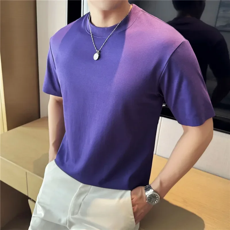 Men T-shirt Short Sleeved 100% Pure Cotton 2024 Summer New Top Solid Casual Loose Round Neck T-shirt High-quality Clothing