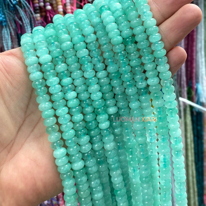 Wheels 5x8mm Natural Stone Aquamarine Blue Chalcedony Spacer Beads for Jewelry Making Diy Bracelets Charms Accessories 15''
