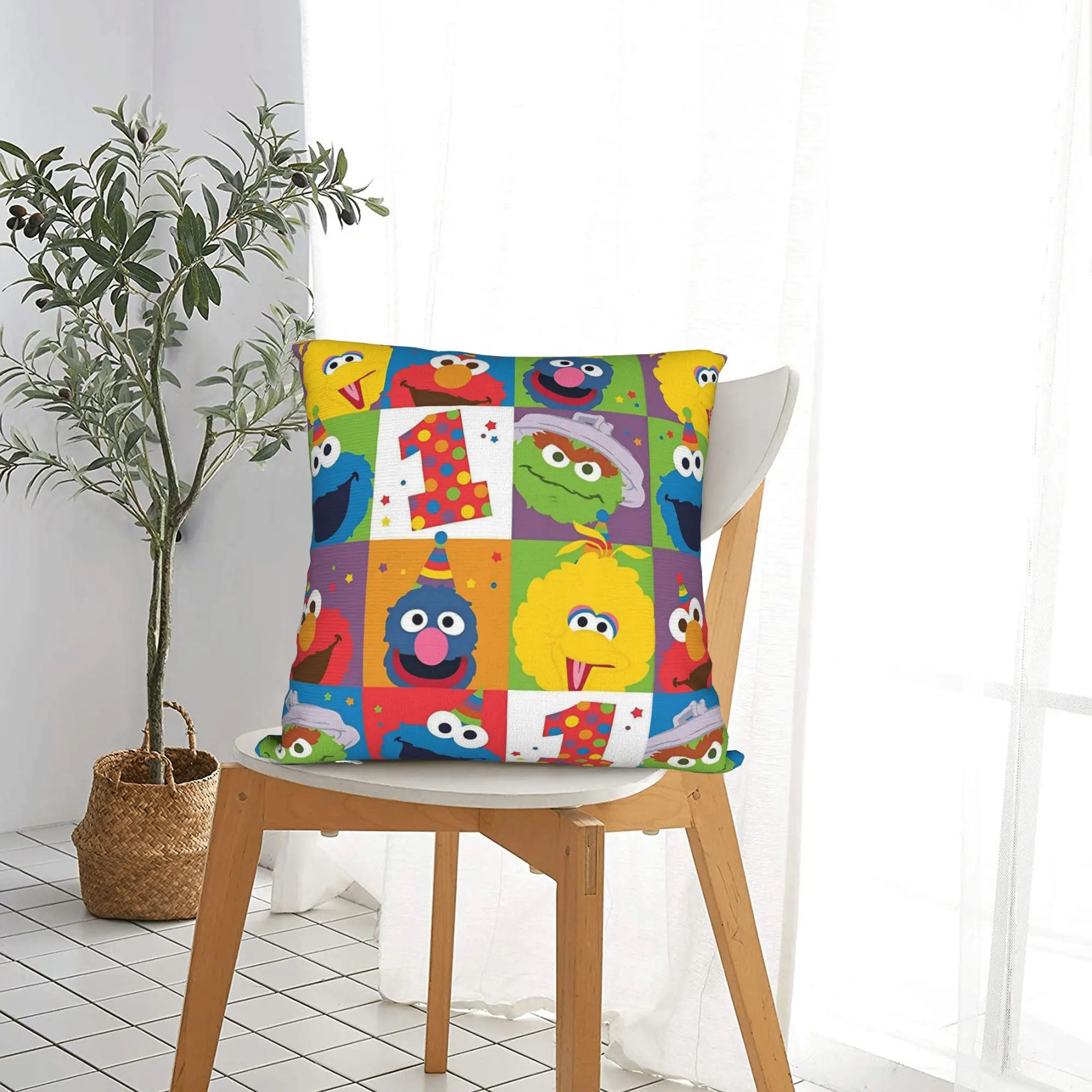 Sesames Streets  Cartoon Square Pillowcases Polyester Couch Happy Birthday Cushion Cover Funny Decor Throw Pillow Case 40*40