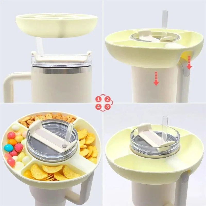 Snack Bowl for Stanley Cup Reusable Tray Food Divider with Handle Snack Platter Food Tray Rack Water Bottle and Cup Accessories