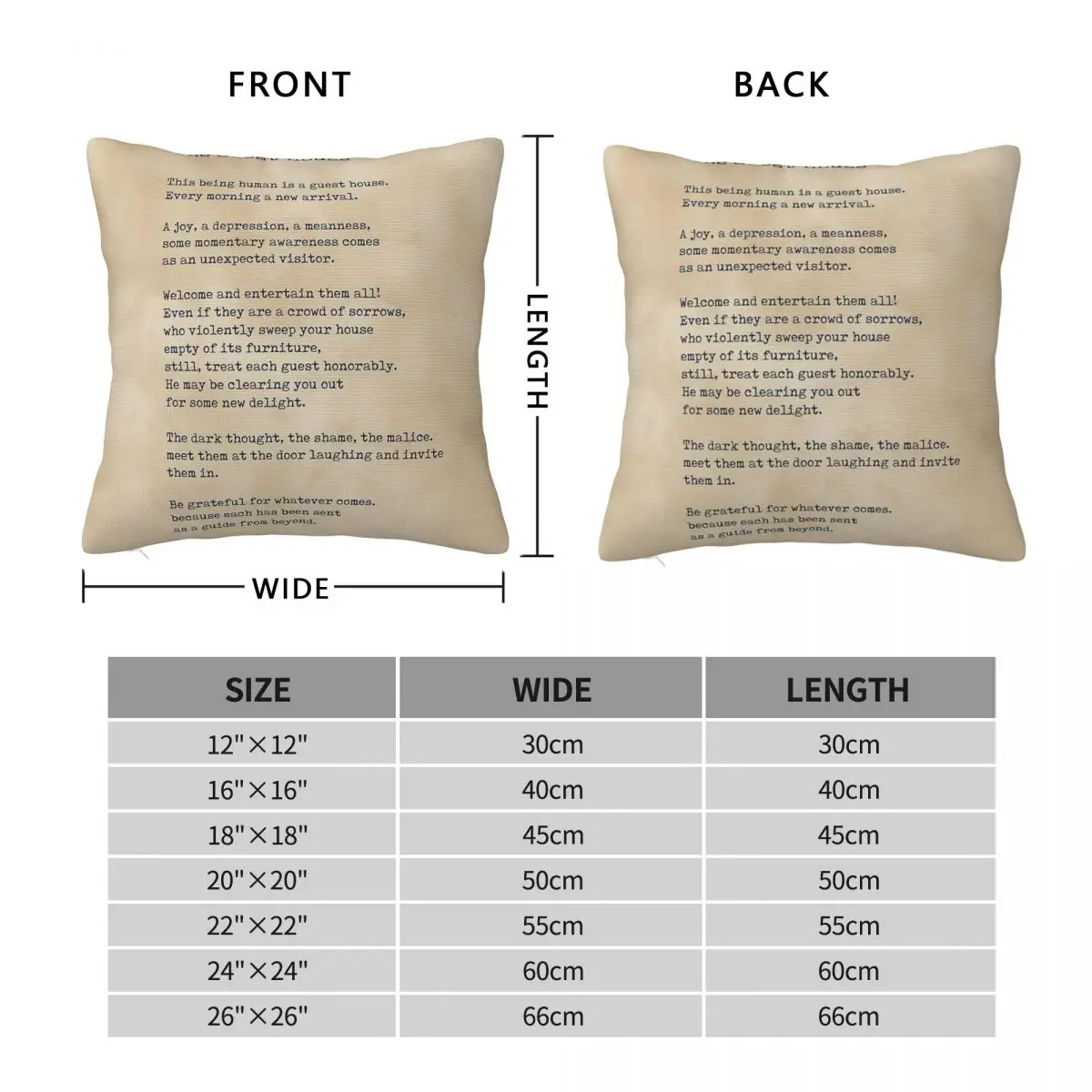 The Guest House Jalaluddin Rumi Square Pillowcase Polyester Linen Velvet Printed Zip Decor Pillow Case Room Cushion Cover