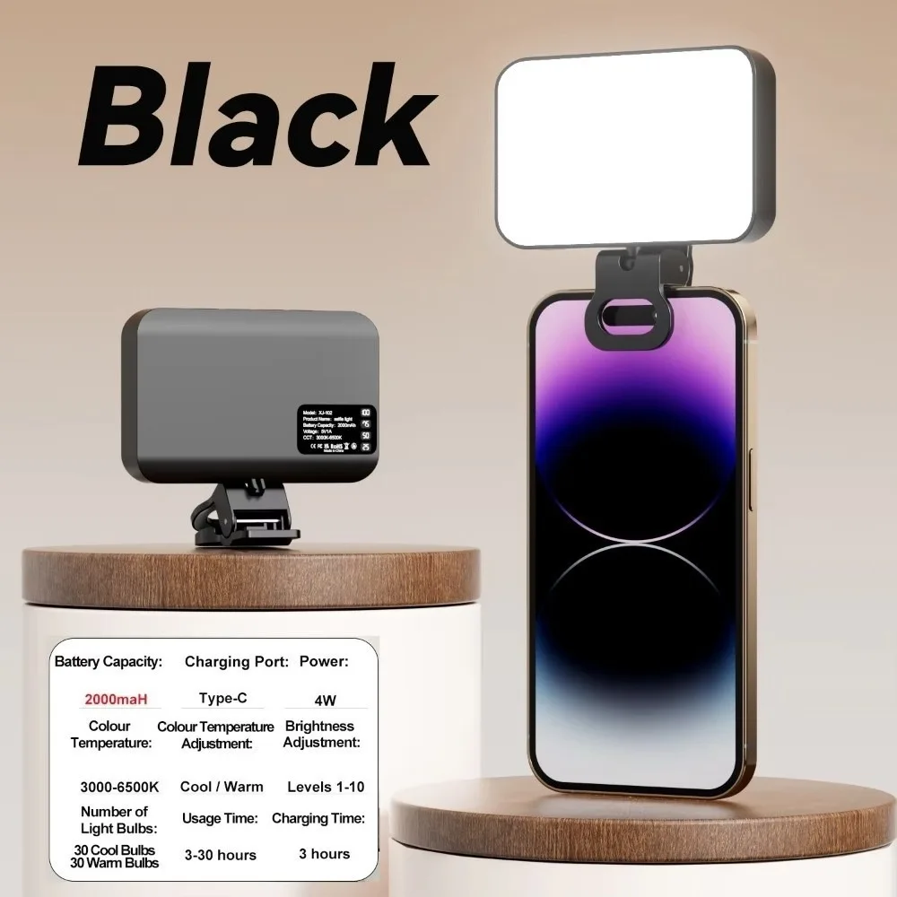 800/1000mAh LED Selfie Light 3 Modes Adjustable Brightness Mini Selfie Light USB Rechargeable Clip Ring Flash Light Laptop Use