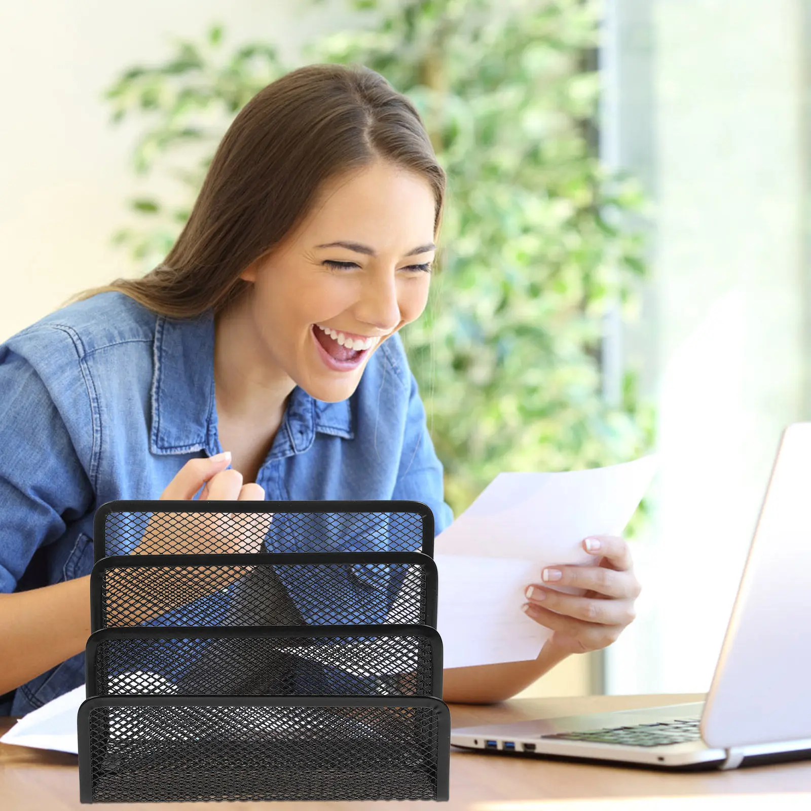 Metal Mesh Black Desktop Organizer Magazine Holder File Folder Rack for Home Office Table Organizer Desk Mesh File Rack