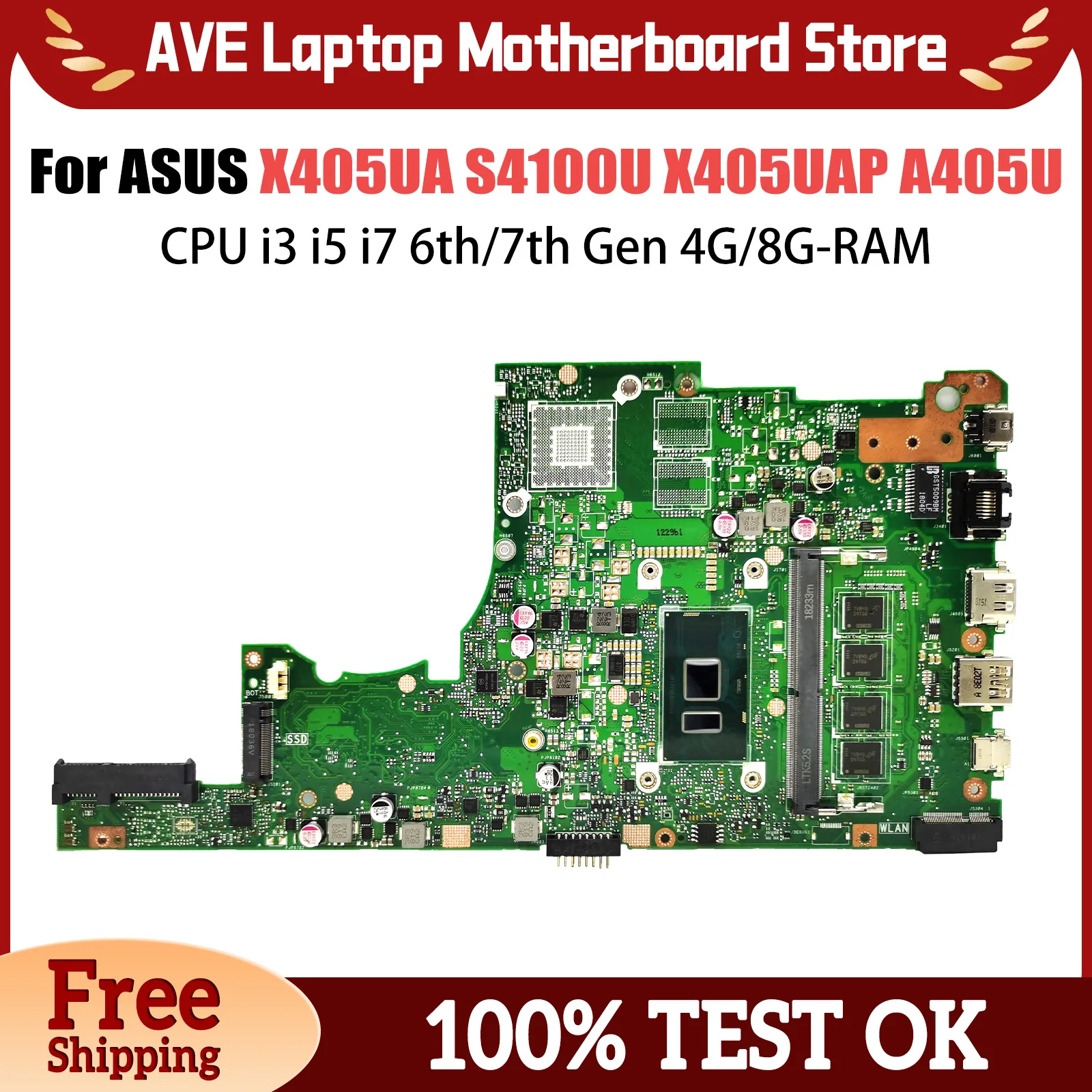 X405UA For Asus S4100U X405UAP X405UR X405UB A405U V405U S405U K405U X405UQ Mainboard CPU i3 i5 i7 6th/7th Gen 4G/8G-RAM