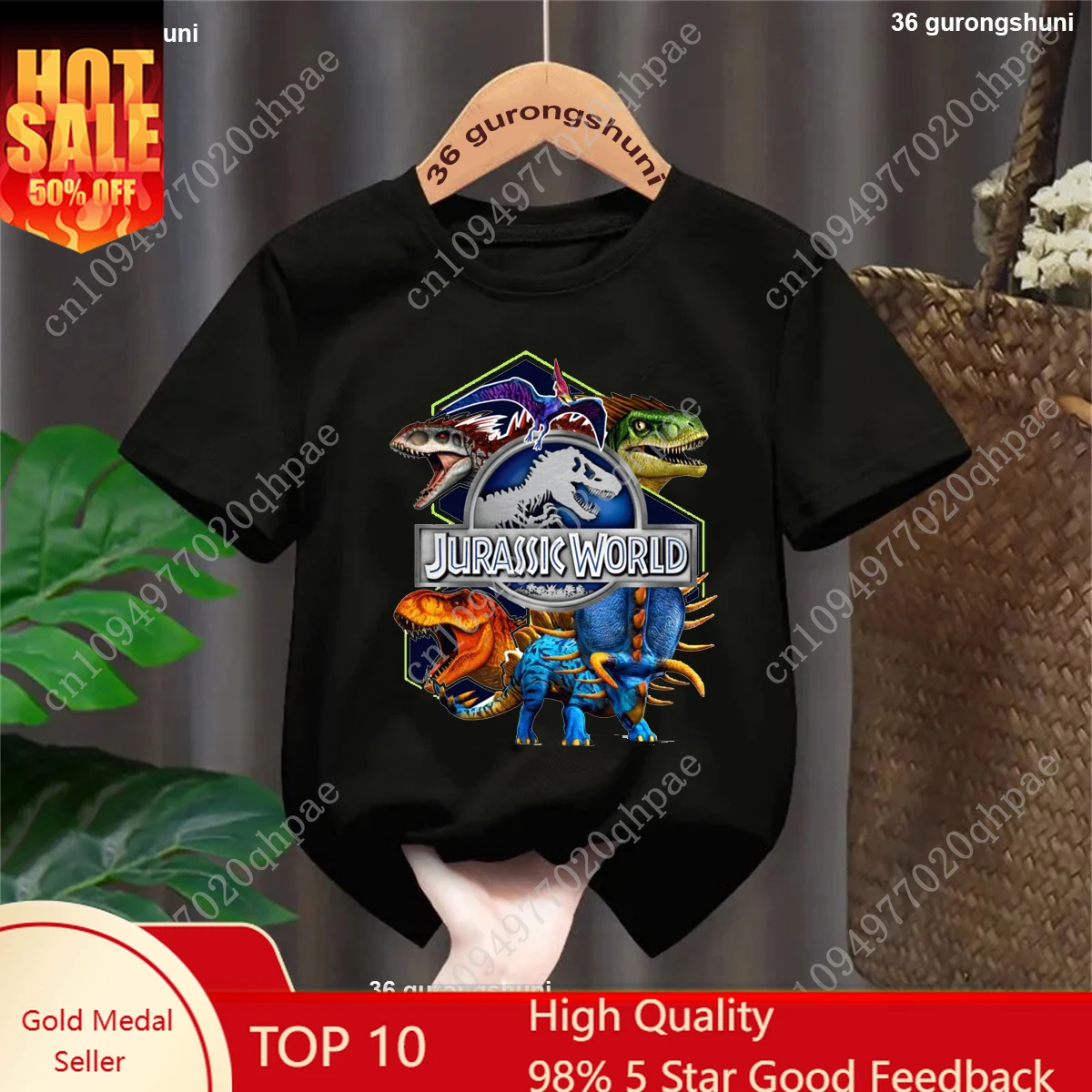 

2025 New Boys' T-Shirt Jurassic World Dinosaur Printed T Shirt Kids Summer Fashion Boys/Girls' Clothes Cute Kids Tshirt Tops