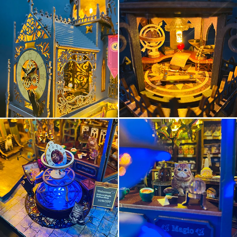Retro diy de madeira em miniatura casas de boneca estatuetas 3d puzzle kit montagem com móveis casa casas de bonecas para amigo presente natal