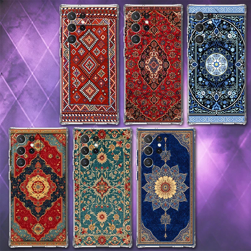 Persian Carpet Floral Pattern Soft Phone Case For Samsung Galaxy S26 S25 Edge S24 S23 Ultra S21 S20 FE S22 Plus + Pattern Back C