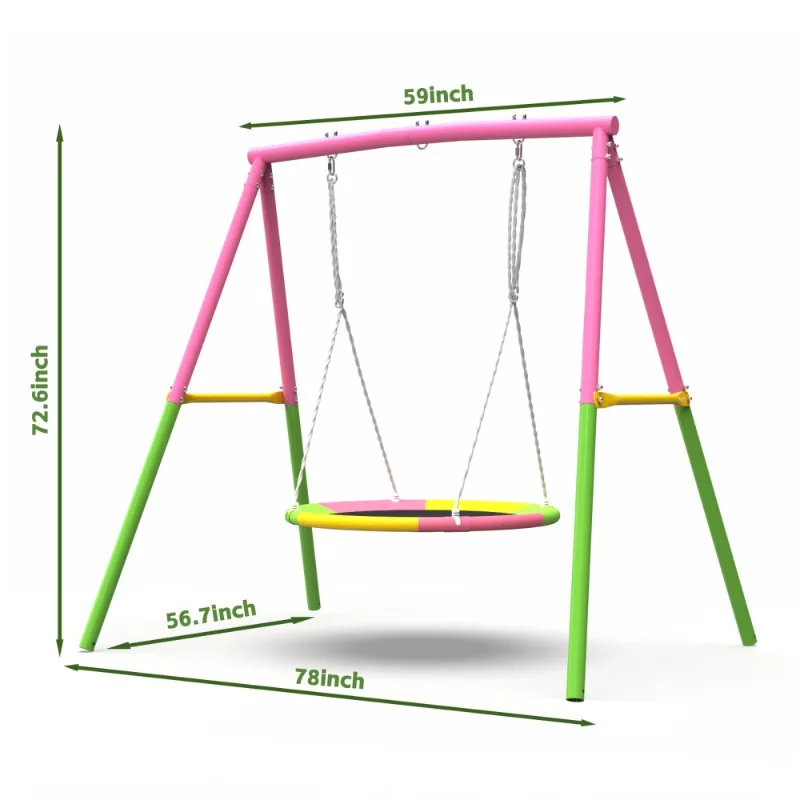 Buitenschommelset voor kinderen Kleurrijke enkele schommel met stevig frame Achtertuinspeeltuinschommelspeelgoed voor peuters en kinderen