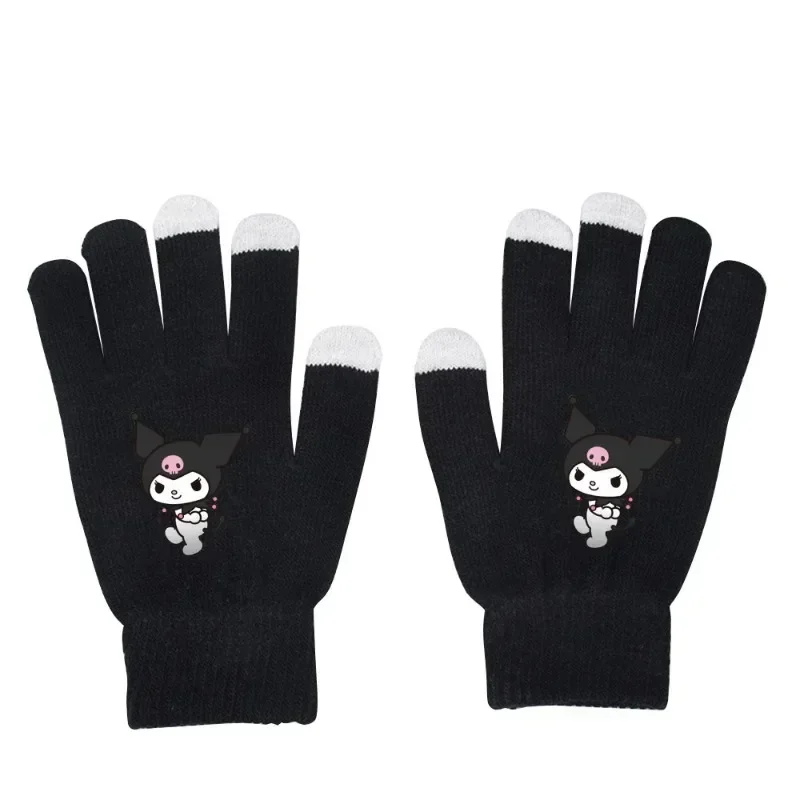 Sanrio Cartoon Warm Gloves Kuromi Knitted All Inclusive Gloves Winter Students Male Female Holiday Gifts Touchscreen Gloves