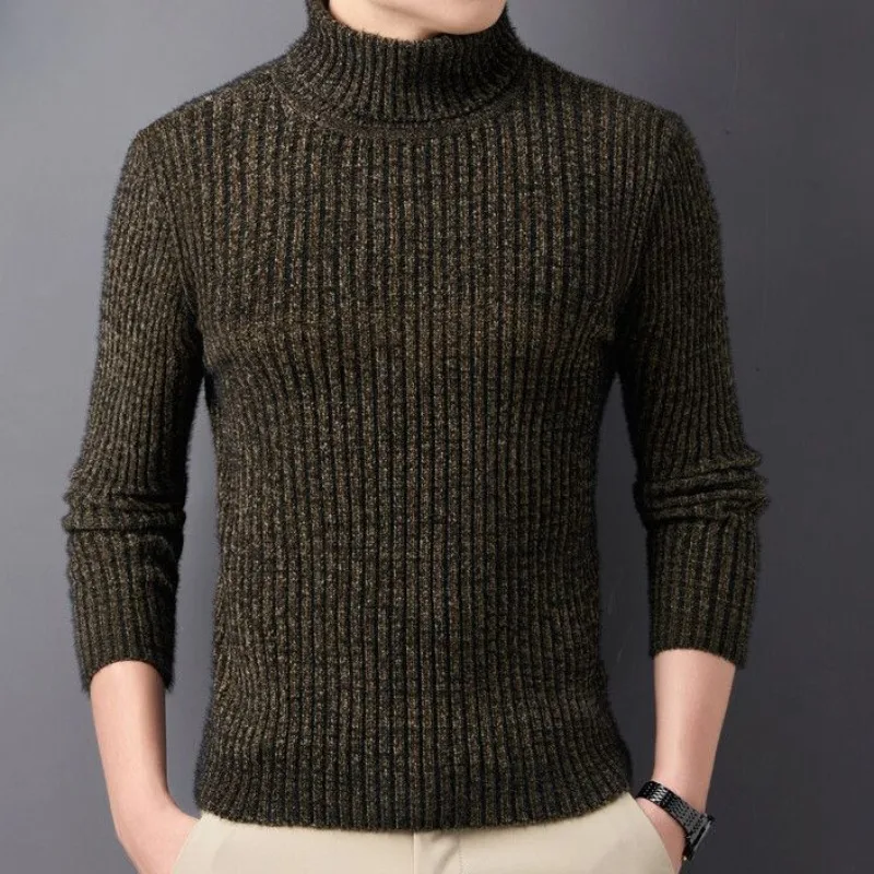 

2023 Autumn Winter New Men Imitation Sable Velvet Casual Turtleneck Bottom Shirt Young Short Thick Warm Fashion Pullover Sweater