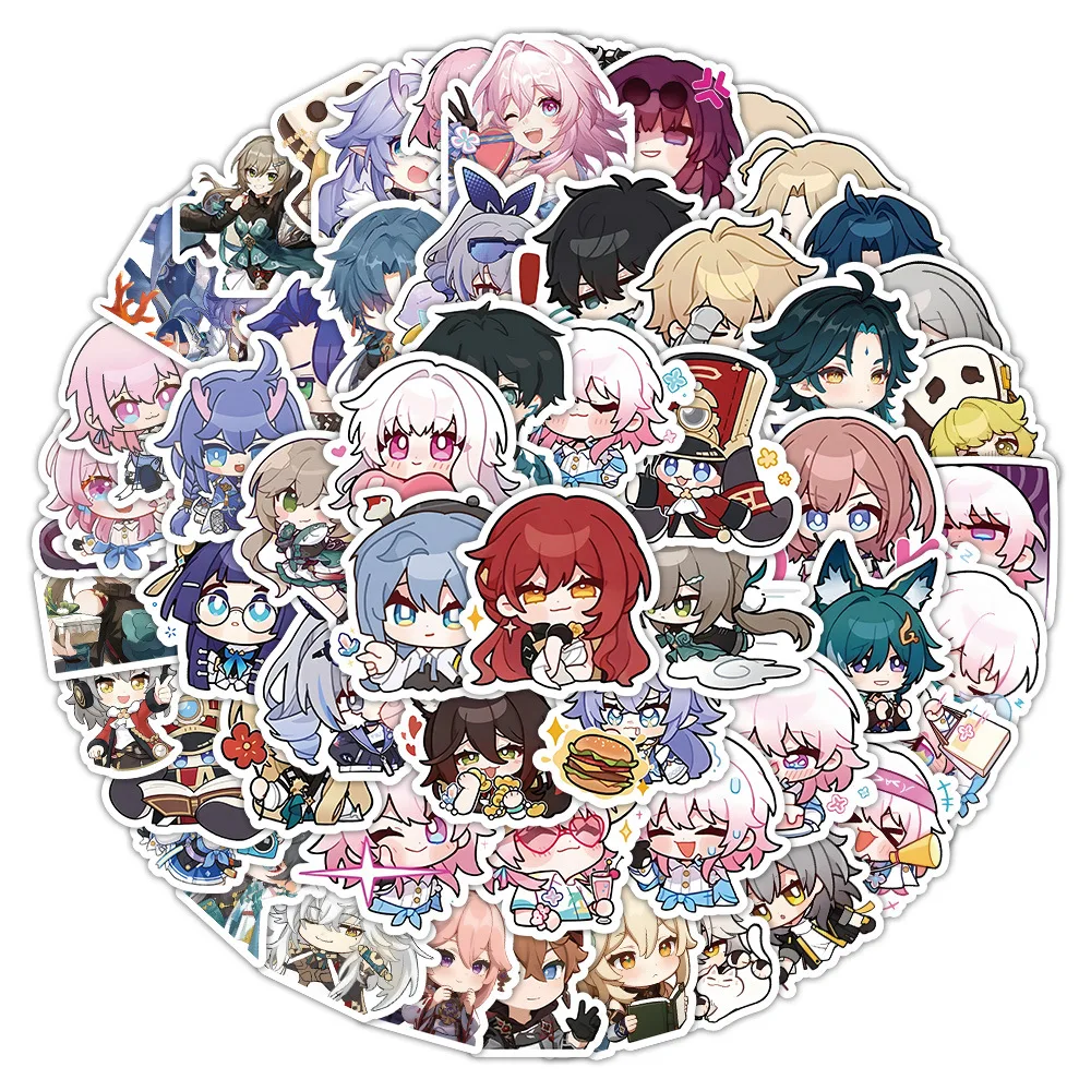 60pcs Anime Honkai: Star Rail Sticker Cartoon Stickers Raiden Mei Kiana Kaslana Q Version Student Stationery Sticker Toys