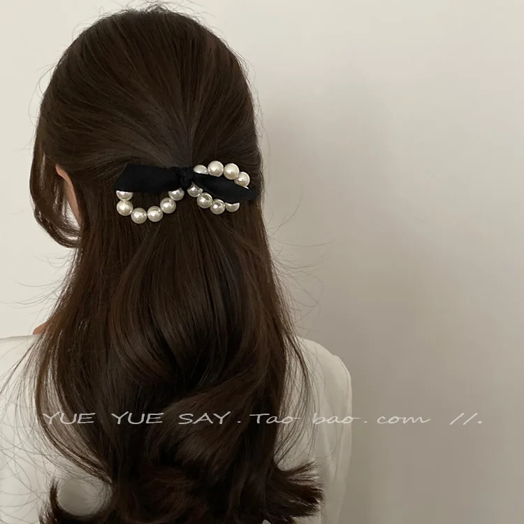 

Pearl Bow Hair Scrunchie Ethereal Elegant Small Unique Premium Hair Tie Vintage Non Slip Soft Strong Grip Women