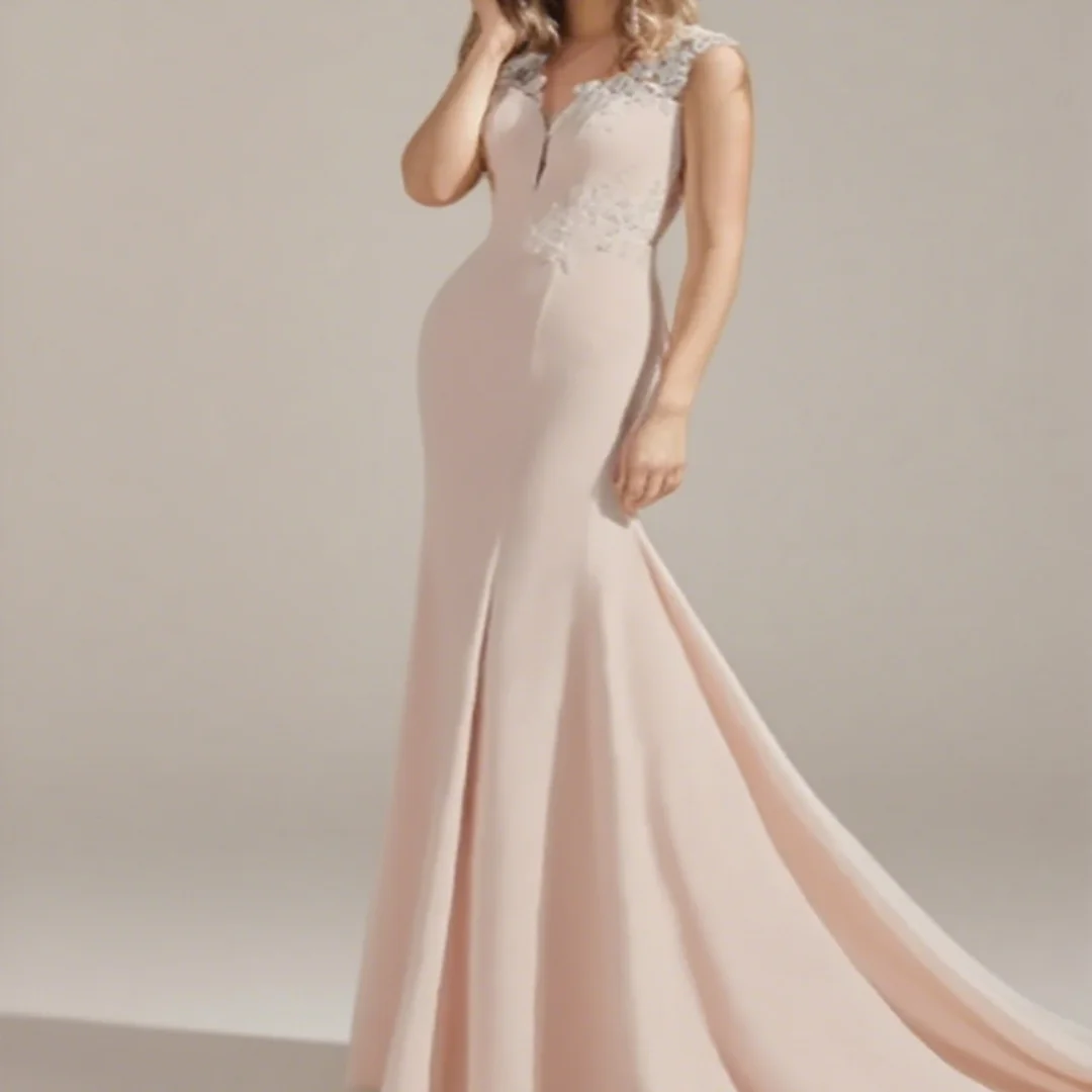 

Customized Elegant V-Neck Appliquins Lace Sleeveless Mermaid Formal Wedding Dresses Bridal Gowns