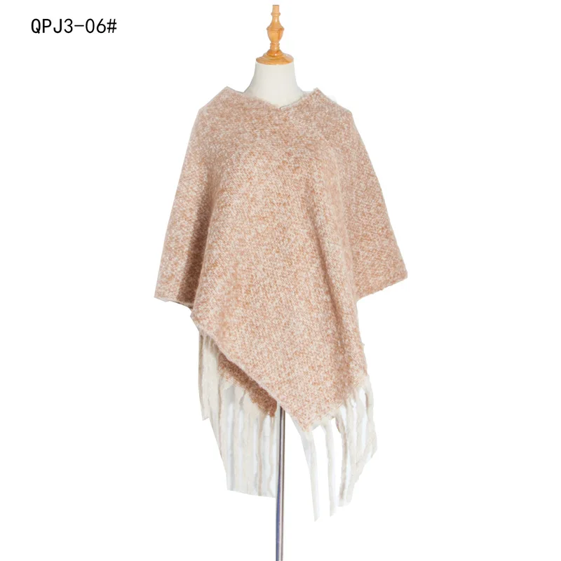 European American Style Loop Yarn Fried Dough Twist Braid Thick Long Tassel Autumn Winter Thickened Plaid Cape Poncho Capes