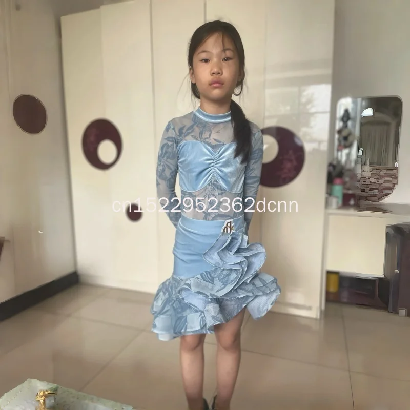Vestido de actuación de baile latino para niñas, traje de baile de competición, salón de baile estándar, Samba, Tango, práctica latina, 2026