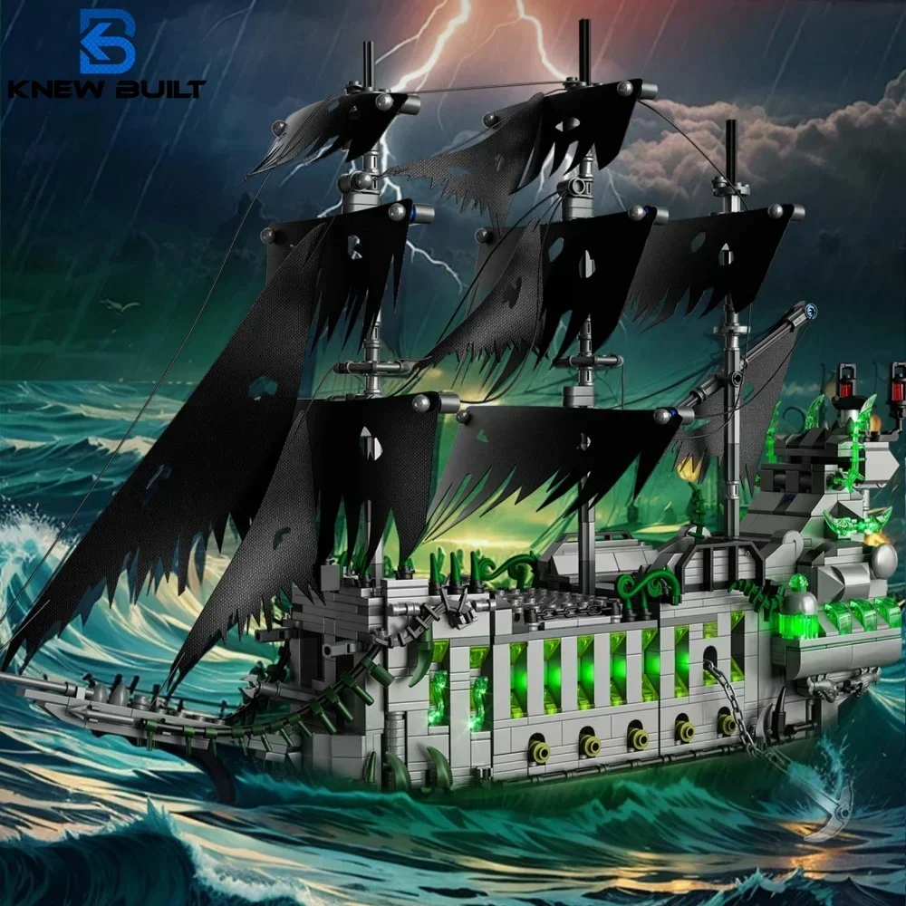 Eternal Flying Dutchman Ship Building Blocks Toy Spooky & Thrilling Atmosphere Green LED Light Eternal Ship Perfect for Explorer