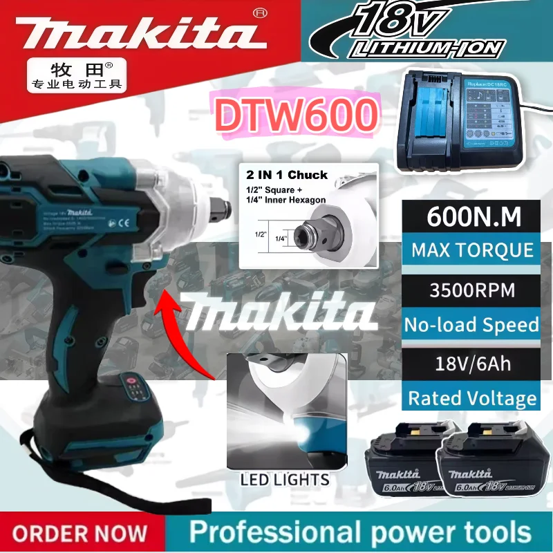 

Makita DTW600 Cordless Impact Wrench High Torque Brushless Electric Wrench Rechargeable Auto Repair 18V Power Tools