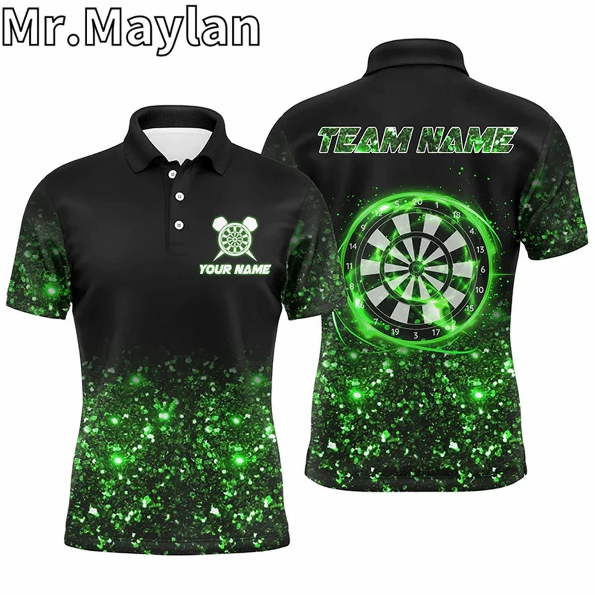 3D Green And Grey Sports Style Mens Darts Polo Shirt Custom Darts Shirt For Men Dart Team Jerseys Outfits Gifts For Darts Lovers image 6