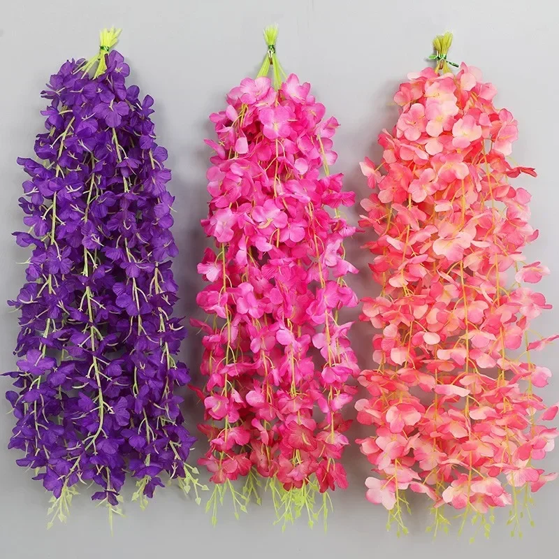 10pcs 50cm Artificial Wisteria Flower Strips Wedding Home Decoration Balcony Room Hanging Plastic Flower Ceiling Flower Vine