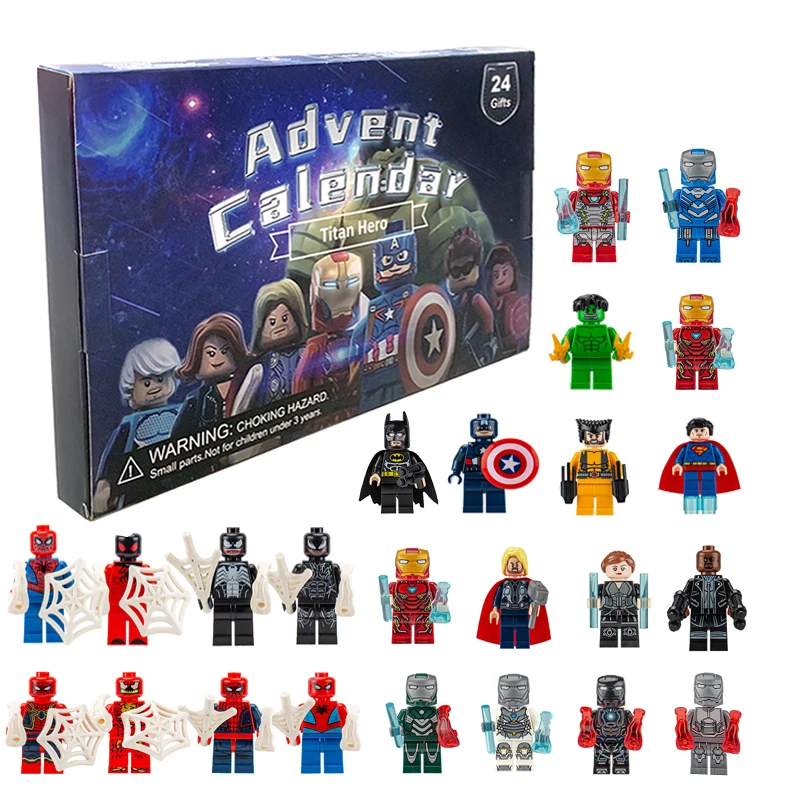 24 Stuks Wonder Cijfers Adventskalender Spiderman Iron Man Hulk Captain America Pvc Bouwstenen Minifiguren Modellen Kids Cadeau