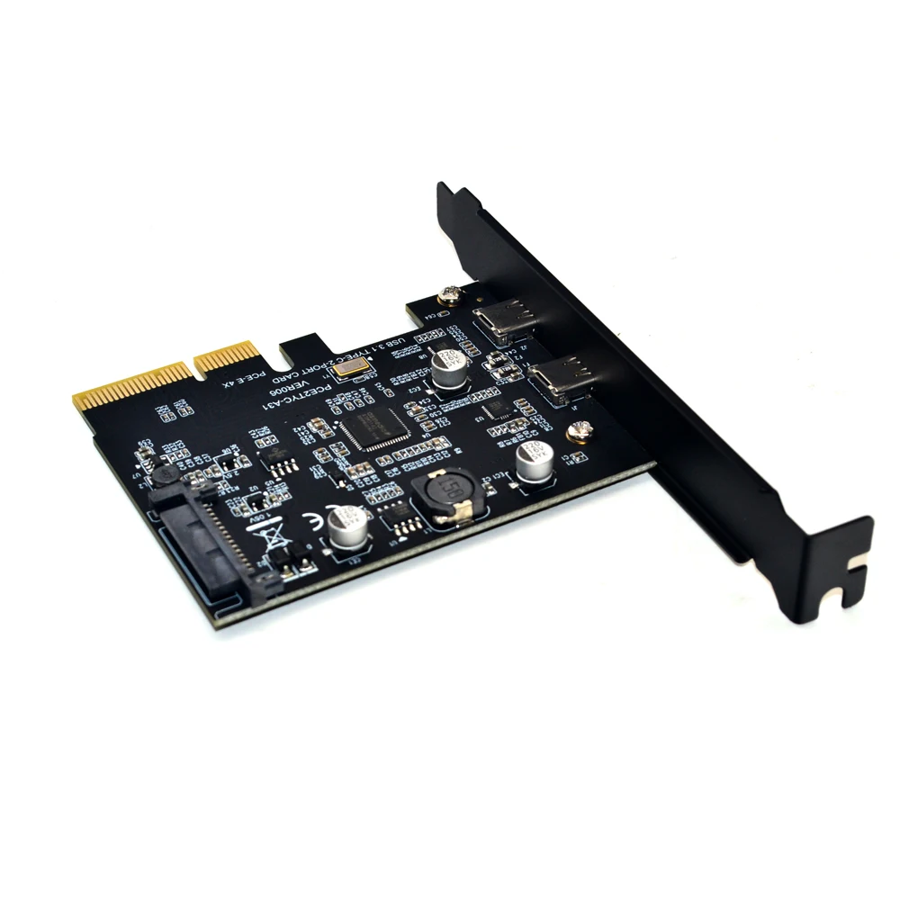 منفذ USB 3.1 PCIE بطاقة Raiser مزدوجة قابلة للعكس USB 3.1 Gen 2 منافذ من النوع C PCI-E PCI Express X4 SATA موصل 15Pin 10Gbps إضافة على البطاقة