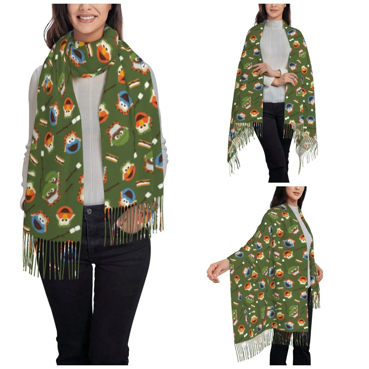 Cookie Monster Camping Is Fun Shawl Wrap for Ladies Winter Warm Large Long Scarf Pashmina Shawl Scarves