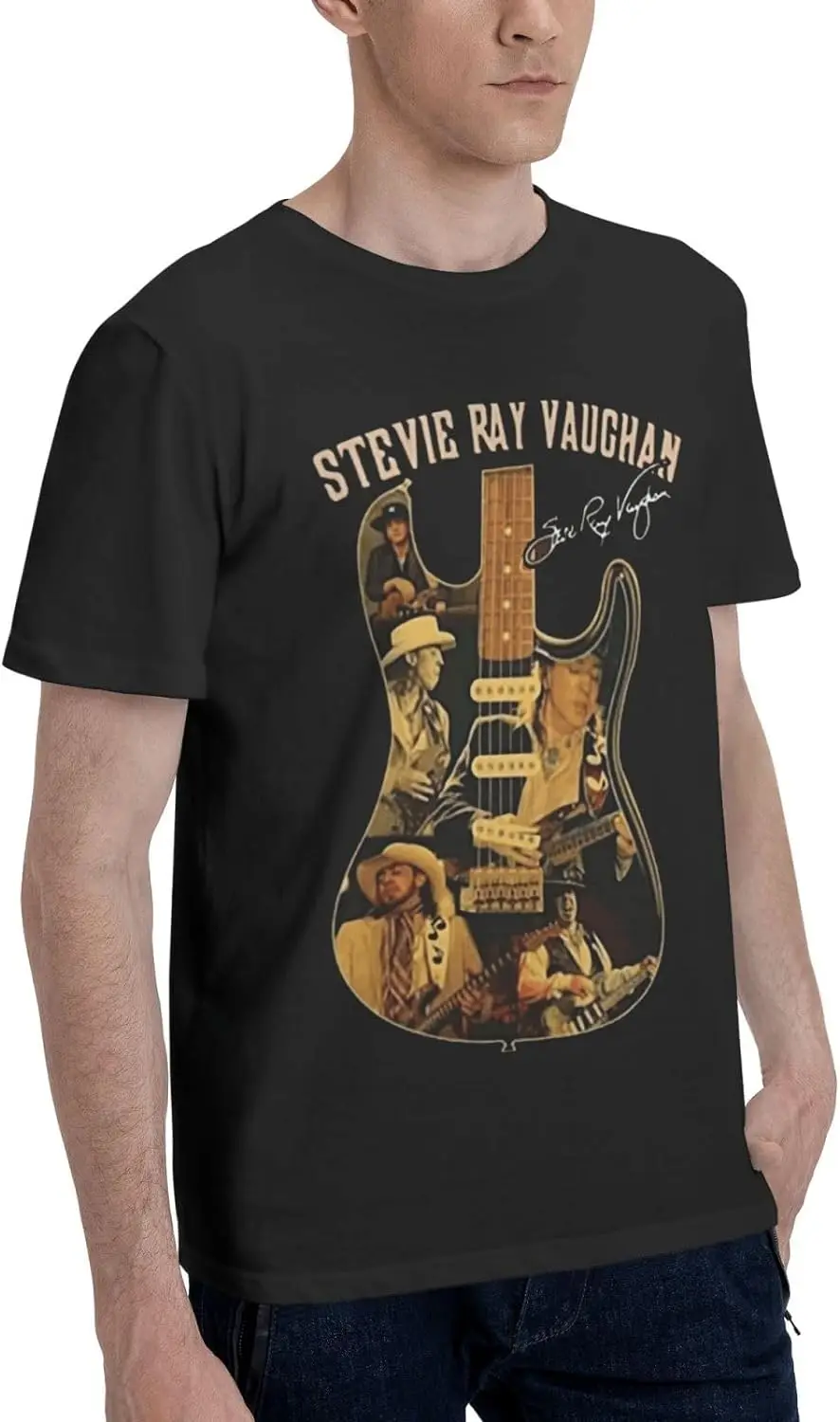 Men's Crew Neck Cotton Soft Retro Tops Short Sleeve Tees Black