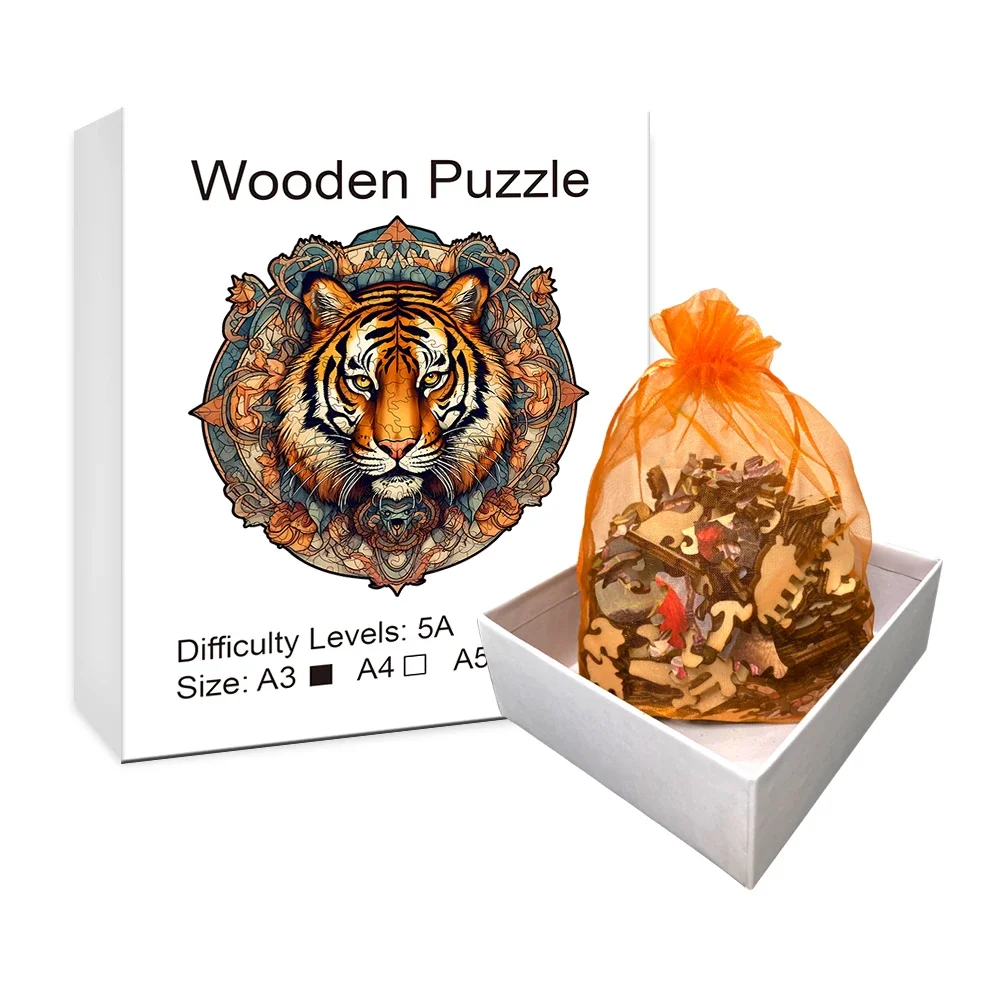 The King Of The Forest - Tiger - Wooden Puzzle For Advanced Players - Creative Variety Of Special Shapes, Creative Gifts For Boy