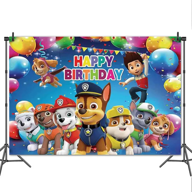 

150x90cm Paw Patrol Backdrop Boy 1st 2nd 3rd Birthday Party Background Decor Puppy Banner Poster Photo Studio