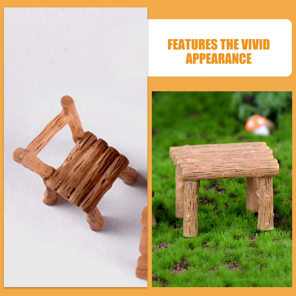 

1 set Moss Ornaments Mini Table Chair Set Resin Dollhouse Furniture Landscape Accessory Gardening Decor Small Simulated Design