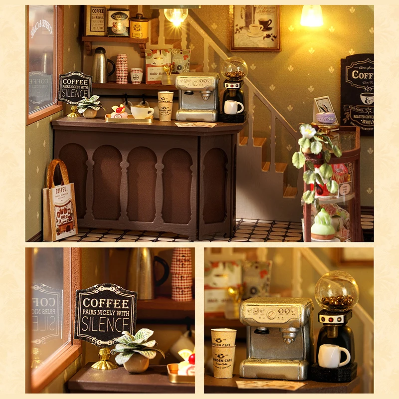 DIY Holz Puppenhaus Café Miniatur Möbel Kit Garten Musik Haus Montage Spielzeug für Kinder Erwachsene Weihnachtsgeschenk Casa