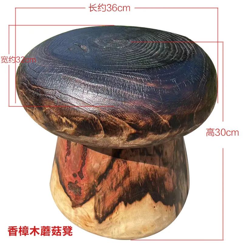 Round Camphor Wood Mushroom Stool Tree Root Carved Seat Rustic Wooden Stump Chair for Garden Natural Log Block Side Table Stool view 6