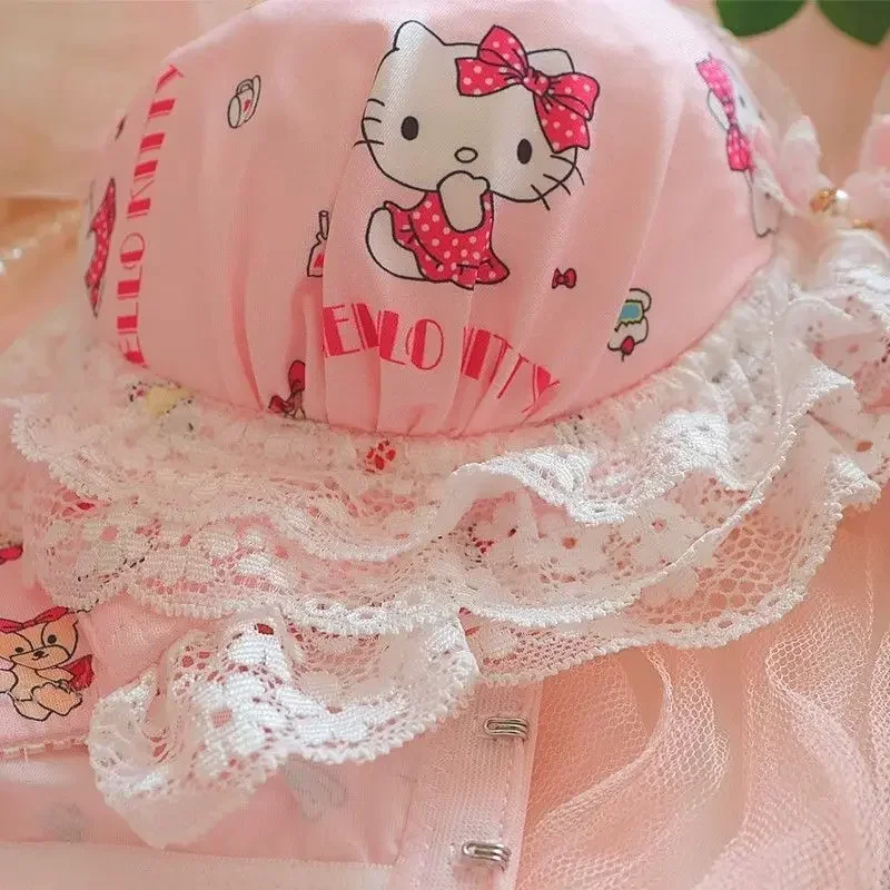 Sanrio Hello Kitty Kawaii Girls Underwear Cartoon Anime Print Lace Edge Accessories Pure Desire Push-up Bra Cute Clothes Set - Image 3
