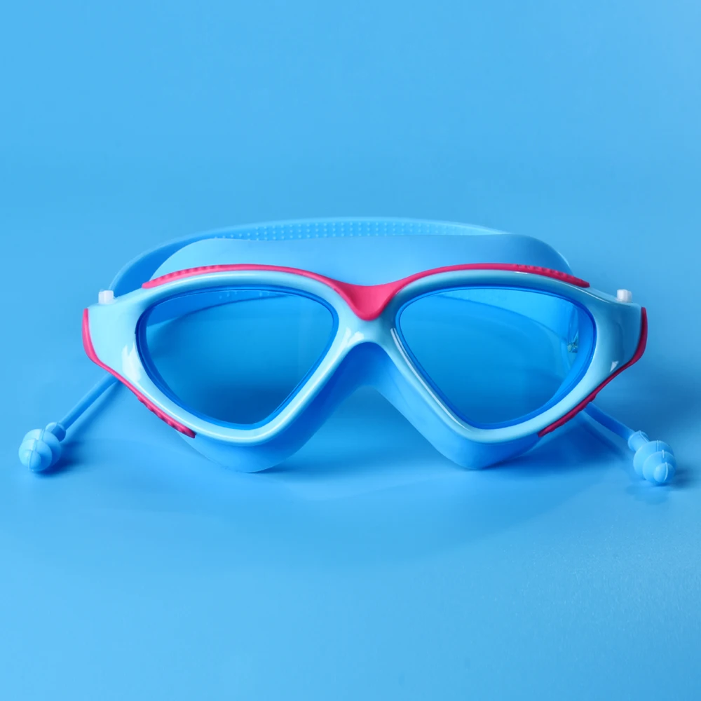 Adult Swimming Goggles High-Definition One-Piece Earplugs Goggles Waterproof Fog-Proof Men and Women Big Frame Swimming Goggles