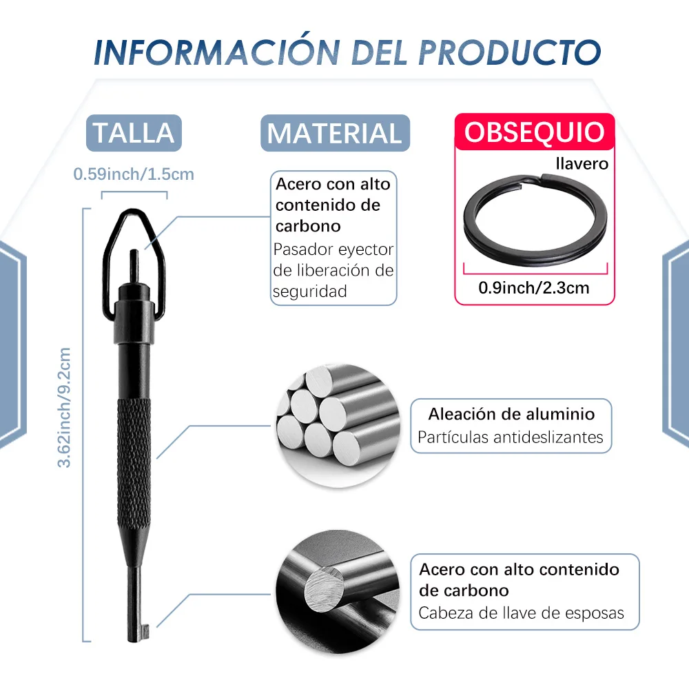 【AOKYE】Universal handcuff key (black), non-slip handle, key ring, thimble with unlocking safety, not suitable for heavy handcuff