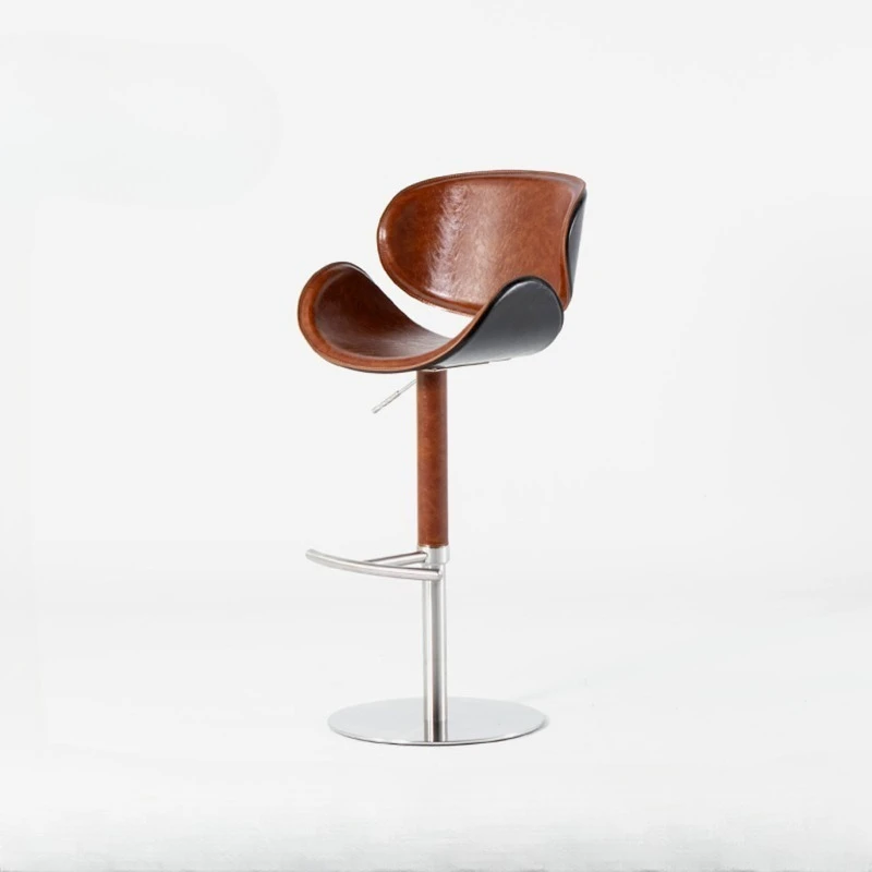 Medieval stainless steel saddle leather high bar chair retro home island chair