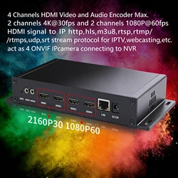 4 Channel H.265/264 4K HDMI Video Encoder HTTP RTSP RTMP UDP ONVIF to IPTV NVR
