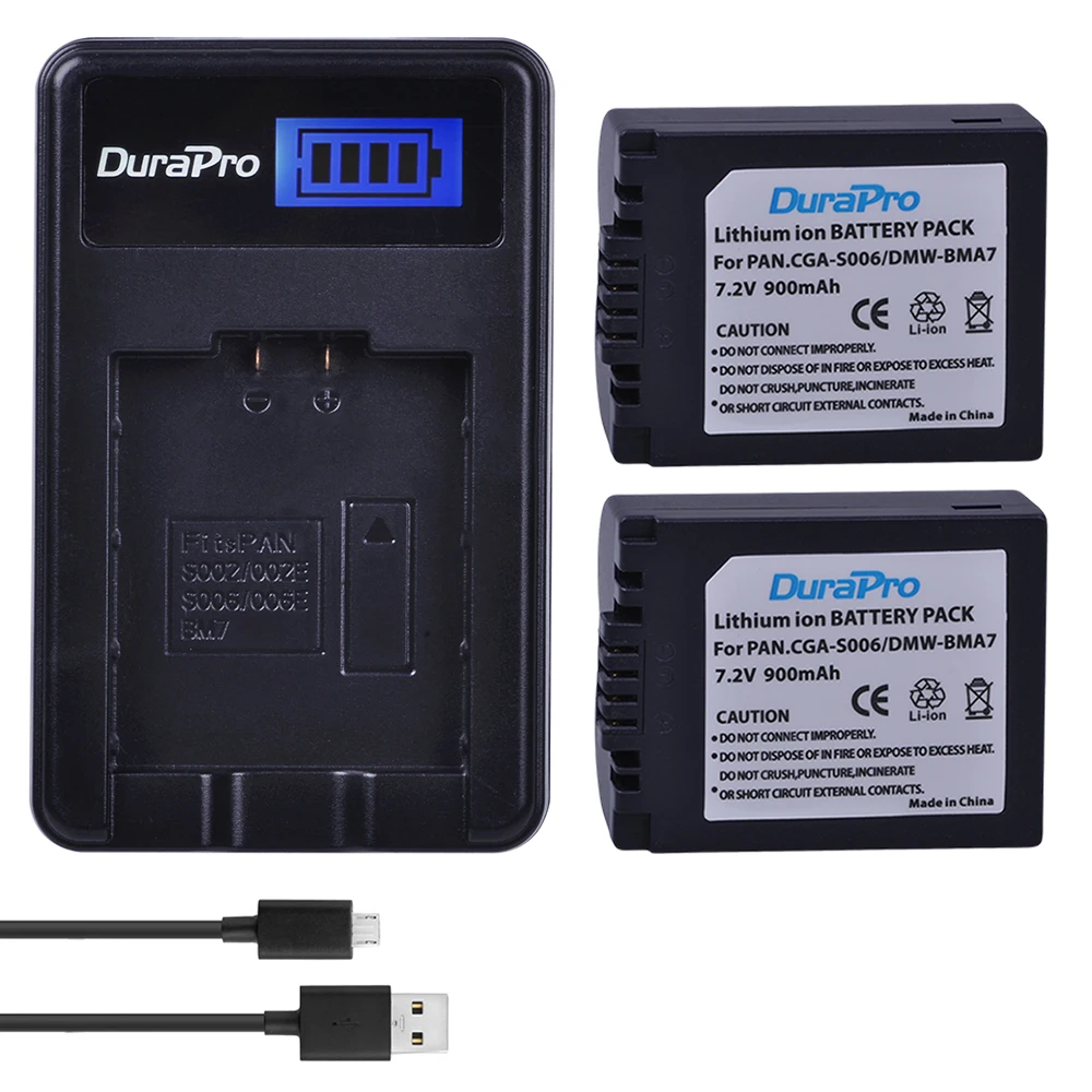 DuraPro CGA-S006 DMW-BMA7 Camera Battery + LCD USB Charger For Panasonic DMC FZ7 FZ8 FZ18 FZ28 FZ30 FZ35 FZ38 FZ50