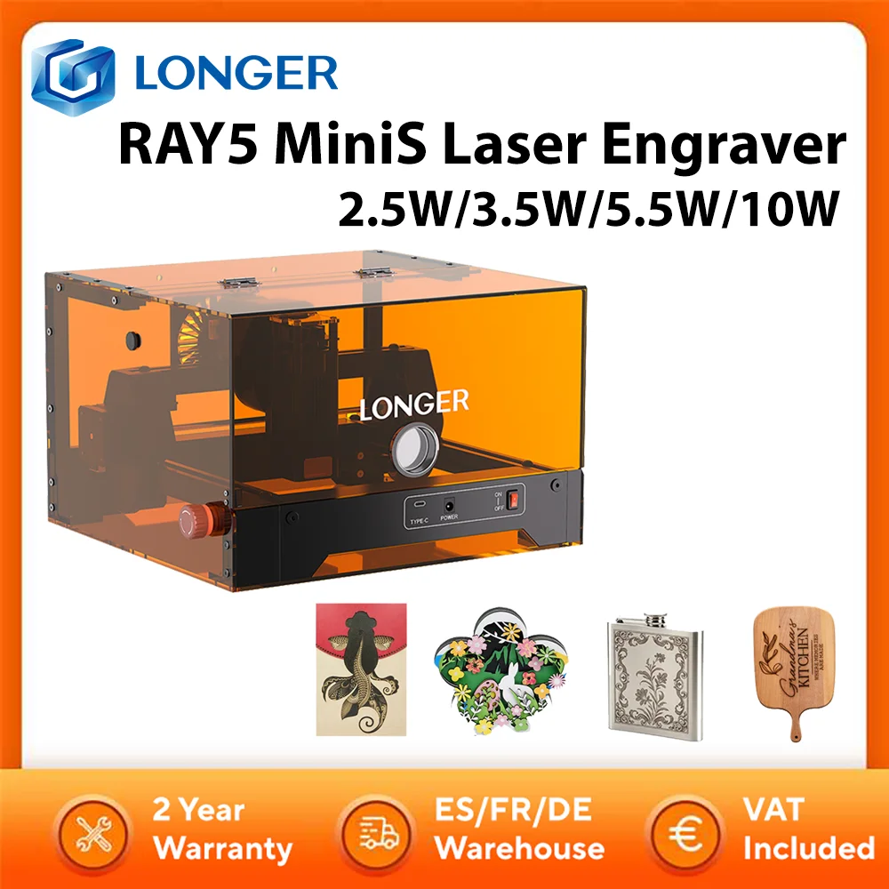 Graveur laser LONGER RAY5 MiniS 2.5W/5.5W/10W à diode unique avec prise en charge FAC, contrôle USB/WiFi/App, zone de travail 130*140mm