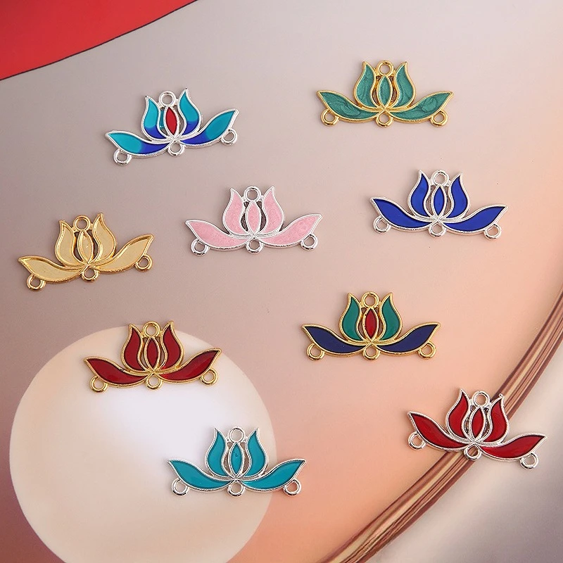 10pcs/bag Alloy Double Hanging Porous Lotus Piece DIY Antique Style Hairpin Tassel Pendant Pendant