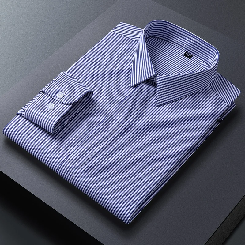 Neue Qualität Anti-Falten Männer Hemd Lange Ärmel Kleid Shirts Für Männer Slim Fit Camisa Social Business Bluse streifen Hemd M-7XL