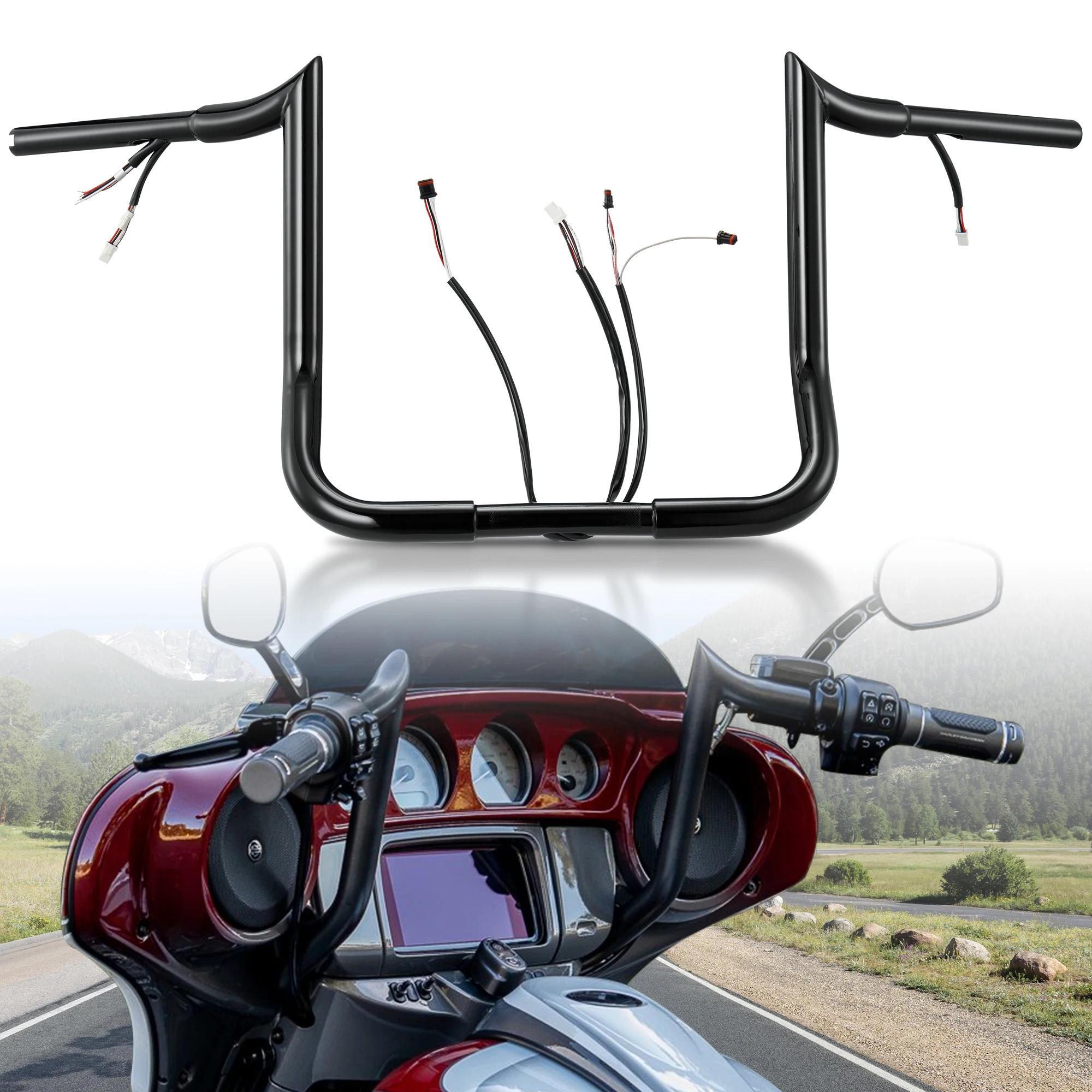 

Touring Prewired Handlebar 10/12/14 Inch Rise for Harley 2016-2023 Street Glide Electra Glide Ultra Limited,Can-Bus and TBW Wire
