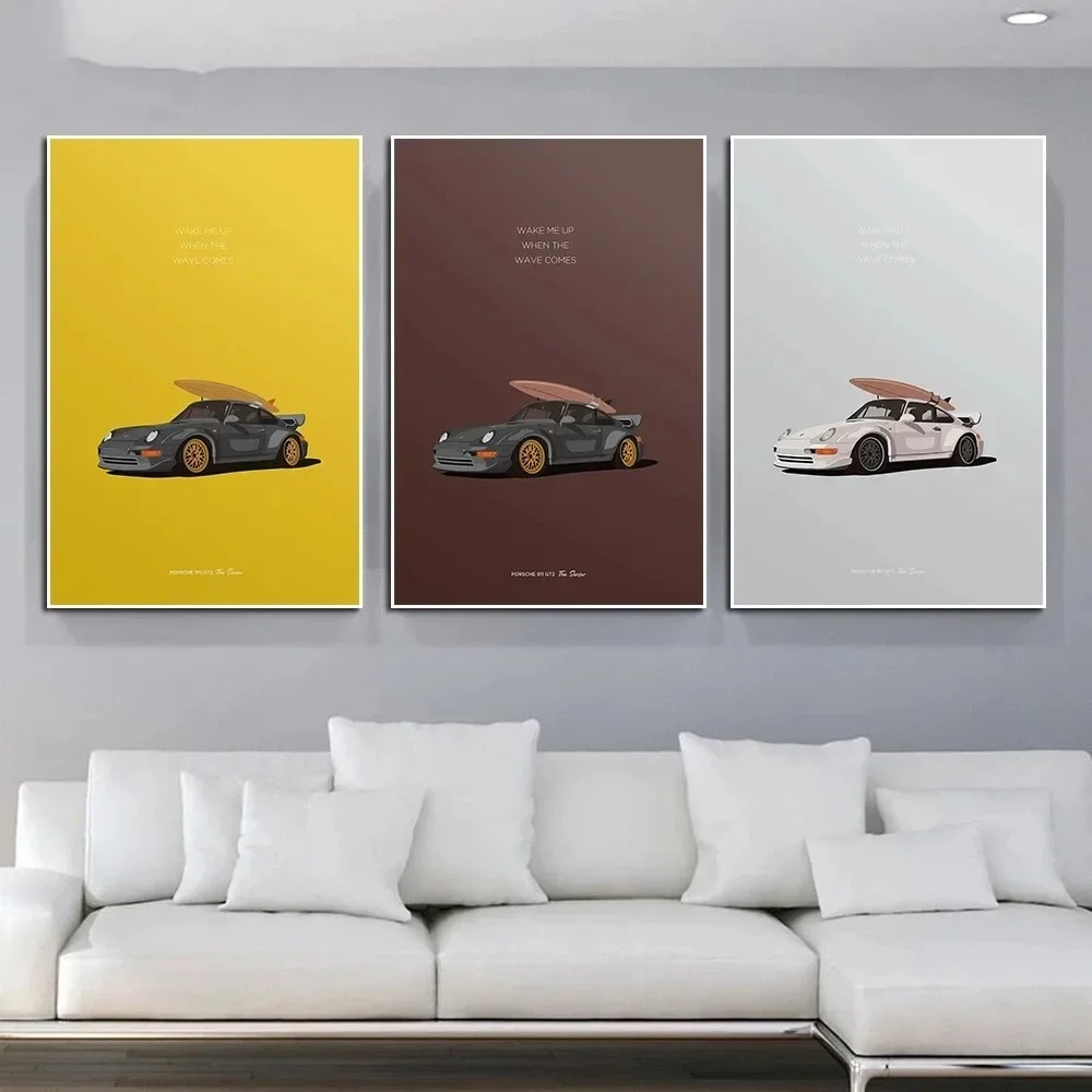 Luxury Sports Car 911 964 Illustration GT2 Racing Car, HD Canvas Print Sea Wall Art Poster, Home, Garage, Club Decoration