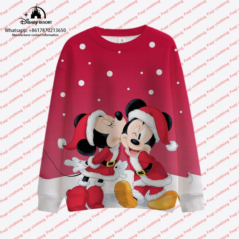 2024 Autumn Christmas New Harajuku Round Neck Casual Women\'s Long Sleeve Sweatshirt Mickey Minnie Boys and Girls Cute Pullover