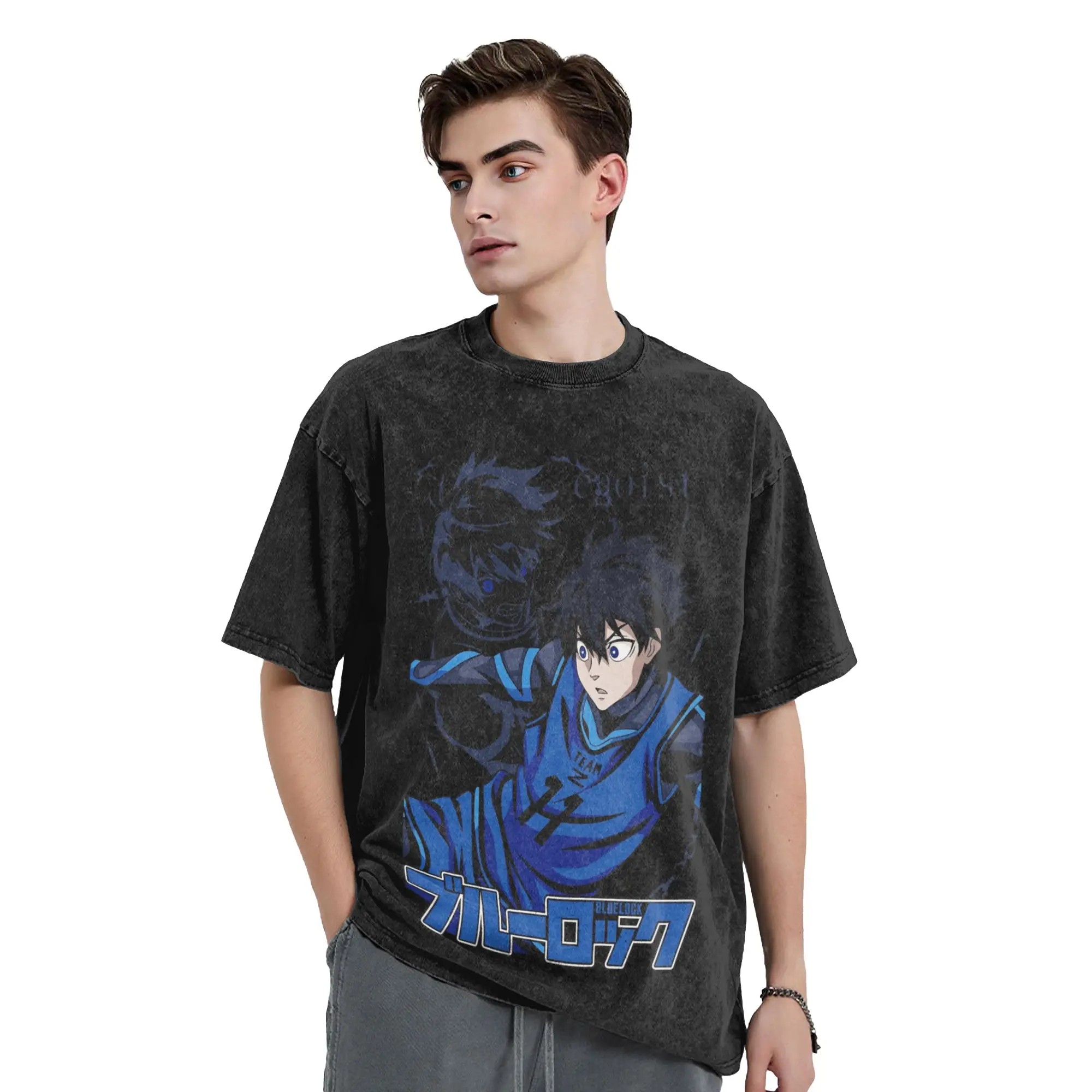 Yoichi Isagi Blue Locks Washed T Shirt Streetwear Cool T-Shirts  Tees Tops for Men Women Short Sleeve Street Graphic Printed