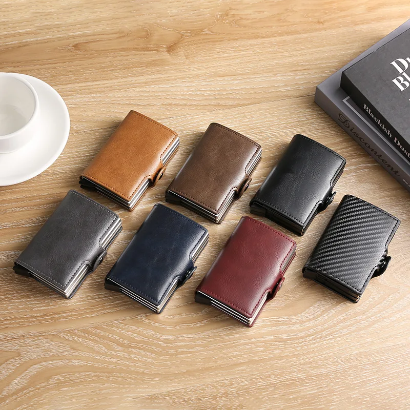 Antitheft Business Carbon Fiber Anti Rfid Credit Bank Card Holder Case 12 Cards with Hasp Men Double Metal Box Cardholder Wallet