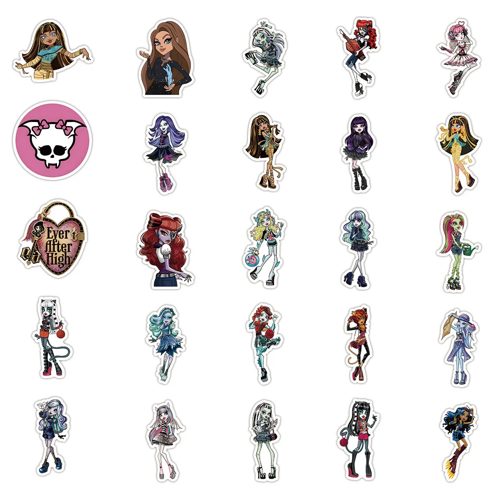 50Pcs Cute Animation Monster High School Graffiti Waterproof Skateboard Travel Suitcase Phone Laptop Luggage Stickers