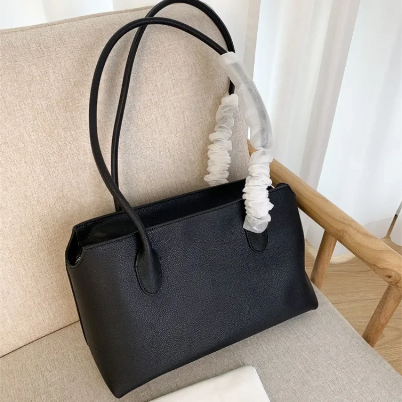 Large Capacity Tote Bag Genuine Leather Simple Long Shoulder Strap Armpit Bag for Women