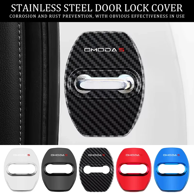4PCS Car Door Lock Cover Stainless Steel Stikcer Cover Auto Accessories For Chery Omoda 5 E5 9 C3 C5 C9 C3 EV PRO PHEV FX 2024