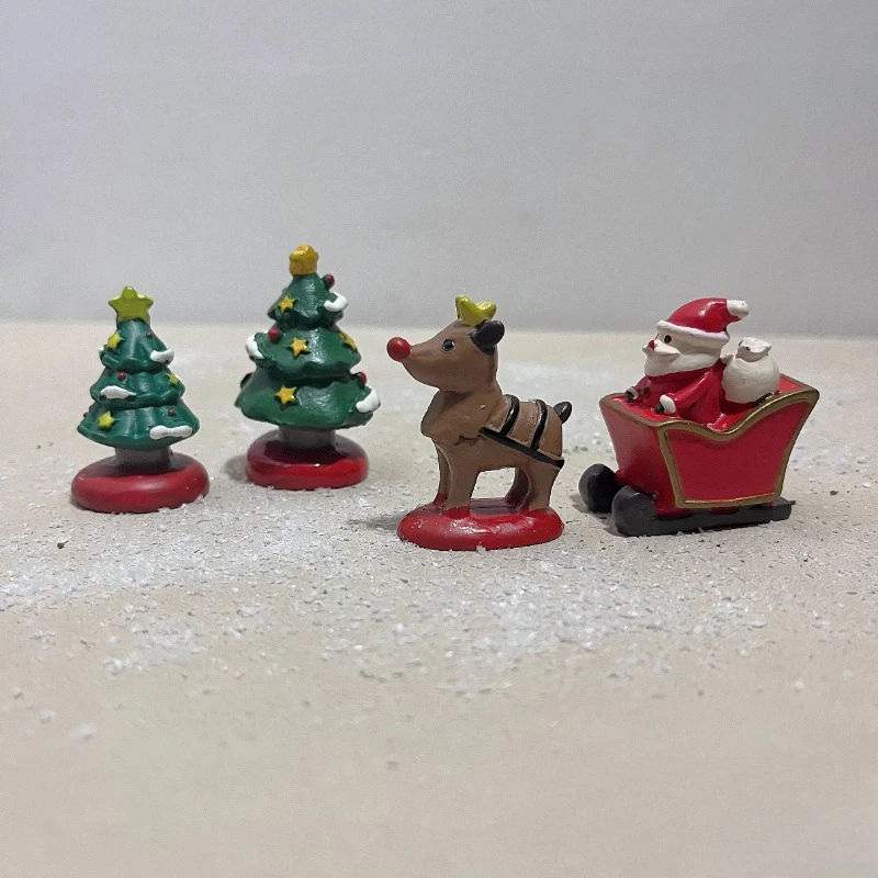 Emulation Miniature Santa Claus Tree Deer Cart Micro Scenery Sand Table Model Props Decoration Ornaments